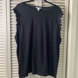 Crochet sleeve black blouse